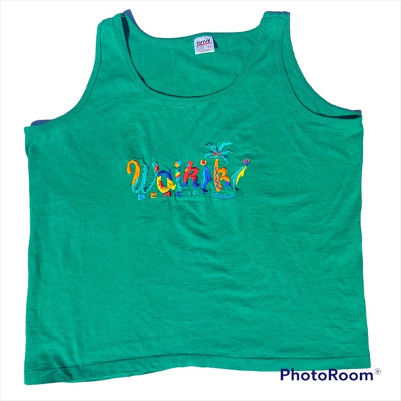 Vintage emerald green Waikiki Beach Hawaii tank top size XL - Picture 1 of 9